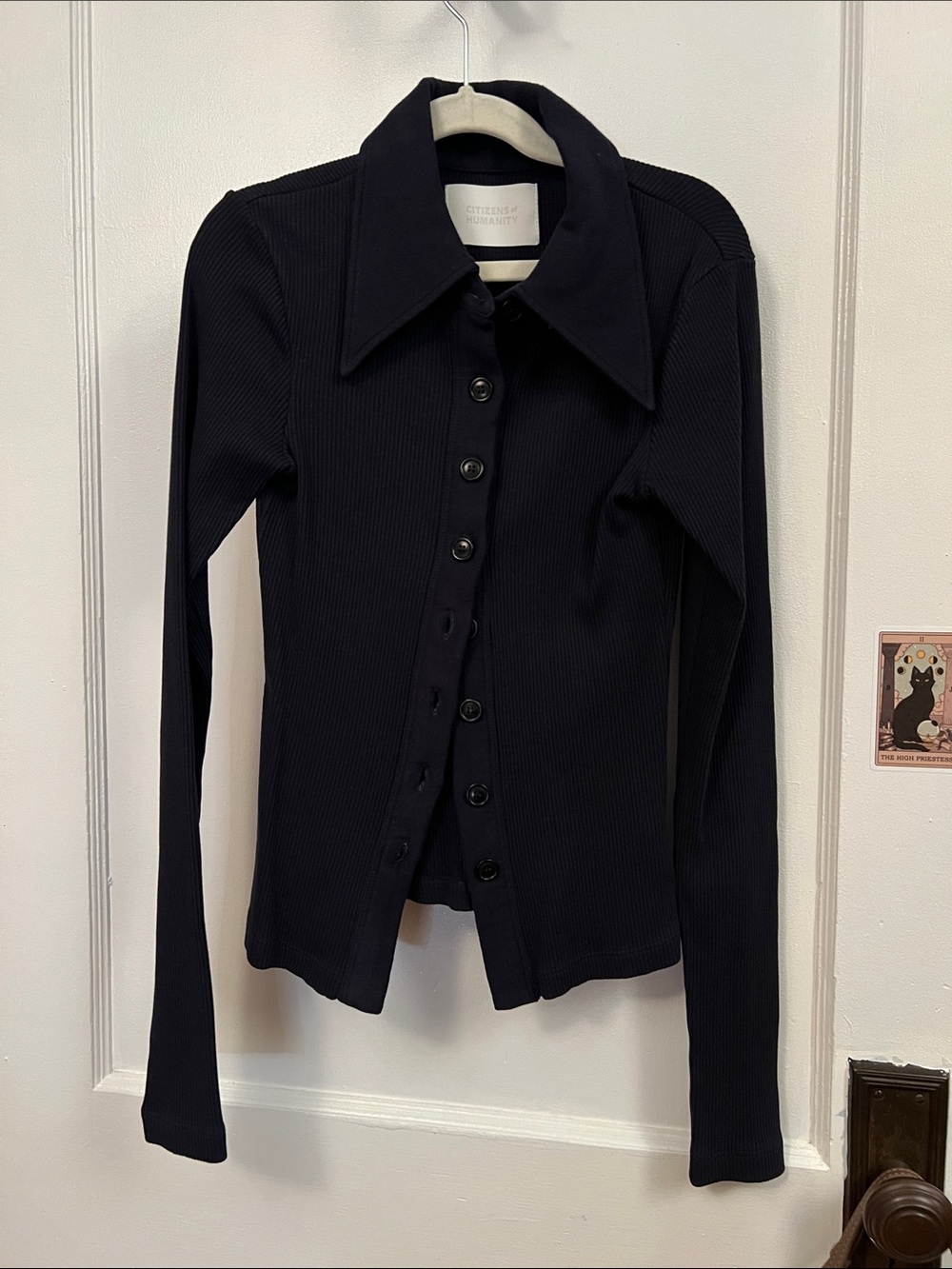 Citizens Of Humanity Black Ribbed Button-Down Shirt with Pointed Collar